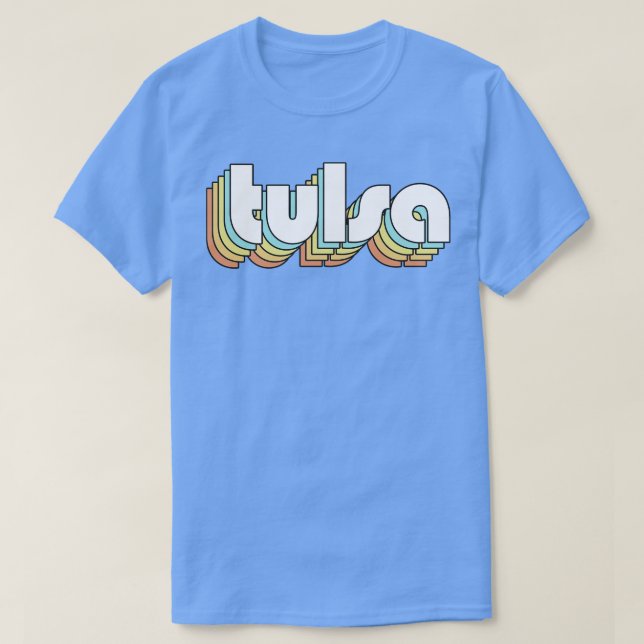 Tulsa Retro Rainbow Typography Faded Style T-Shirt (Design Front)