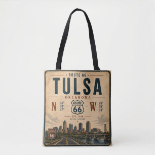 Tulsa Route 66 City Coordinates Travel Tote Bag