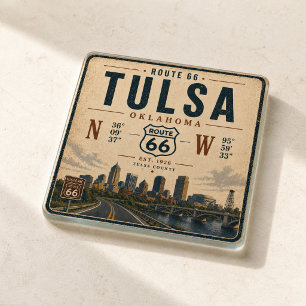 Tulsa Route 66 Skyline Bar Glassware Glass Coaster