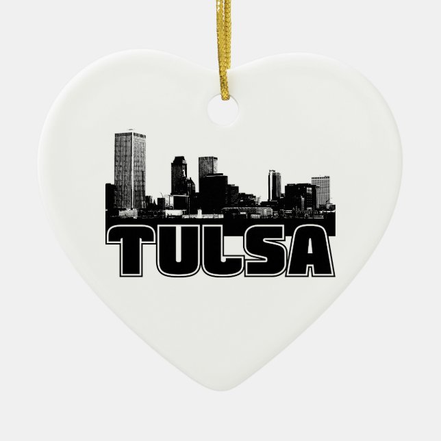 Tulsa Skyline Ceramic Tree Decoration (Front)