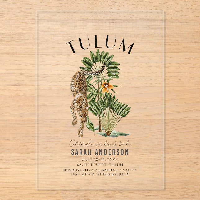 Tulum Leopard Bachelorette Weekend Acrylic Invitations (Front)