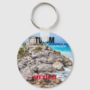 Tulum Mayan Pyramids Mexico Button Keychain