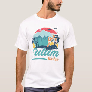 Tulum Mexico Beach Summer Surfing Sunset Palm Tree T-Shirt