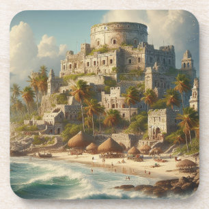 Tulum Mexico Landscape Vintage Travel Coaster