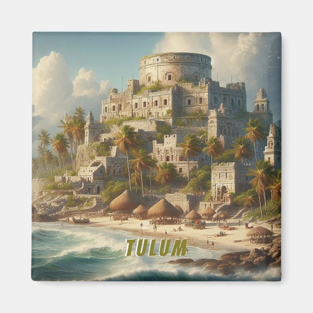 Tulum Mexico Landscape Vintage Travel Magnet (Front)