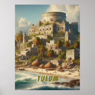Tulum Mexico Landscape Vintage Travel Poster