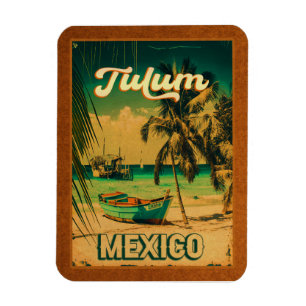 Tulum Mexico Palm Tree Vintage Travel Souvenir Magnet