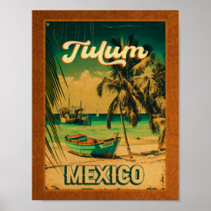 Tulum Mexico Palm Tree Vintage Travel Souvenir Poster