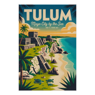 Tulum Mexico Retro Travel Poster Art