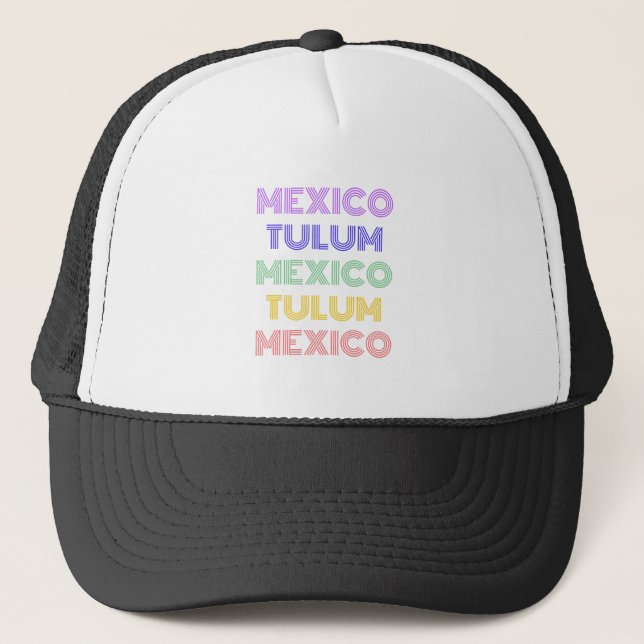 Tulum Mexico Retro Trypography Trucker Hat (Front)