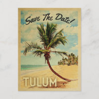 Tulum Mexico Save The Date Vintage Beach Palm Tree