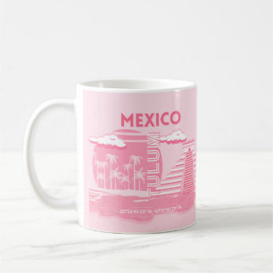 Tulum, Mexico, Travel Art, Pink Art Coffee Mug