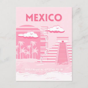 Tulum, Mexico, Travel Art, Pink Art Postcard