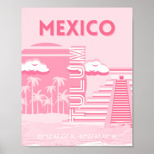 Tulum, Mexico, Travel Art, Pink Art Poster