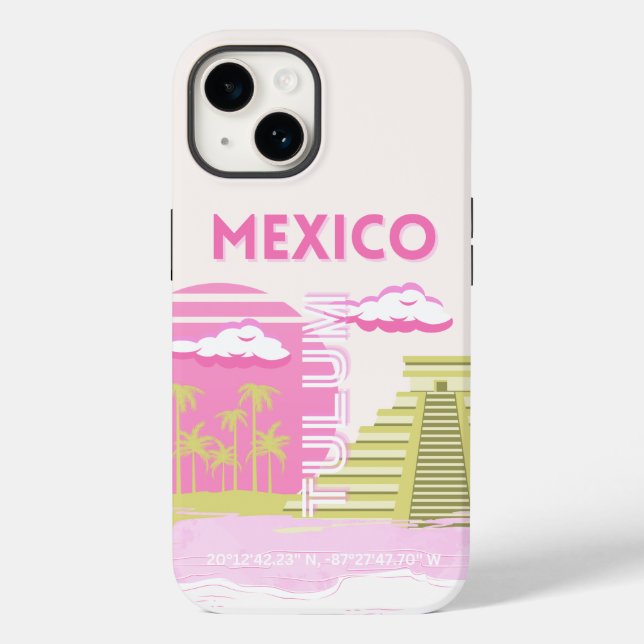 Tulum, Mexico, Travel Art, Pink Case-Mate iPhone Case (Back)