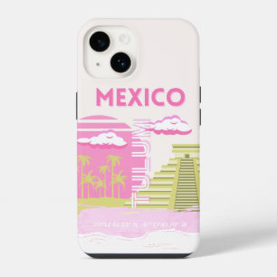 Tulum, Mexico, Travel Art, Pink iPhone 14 Case