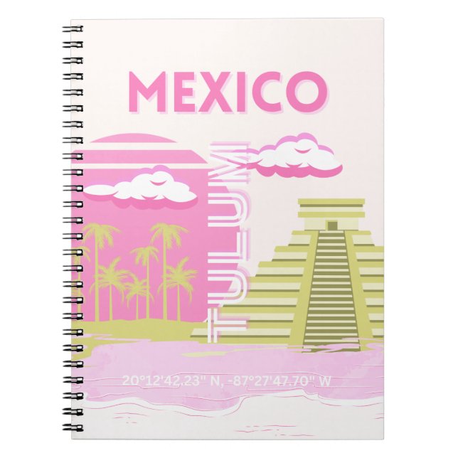 Tulum, Mexico, Travel Art, Pink Notebook (Front)