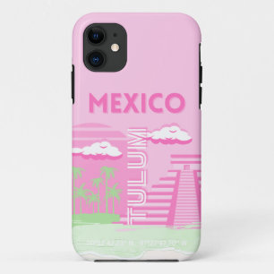 Tulum, Mexico, Travel Art, Preppy Art, Pink iPhone 11 Case