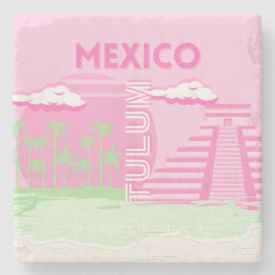 Tulum, Mexico, Travel Art, Preppy Art, Pink Stone Coaster