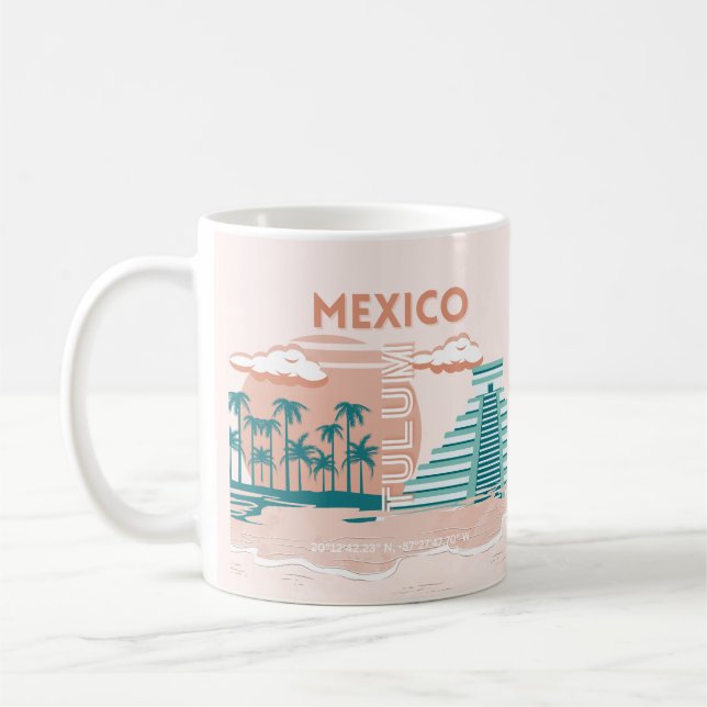 Tulum, Mexico, Travel Art, Retro Coffee Mug (Left)