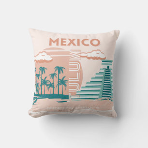 Tulum, Mexico, Travel Art, Retro Cushion