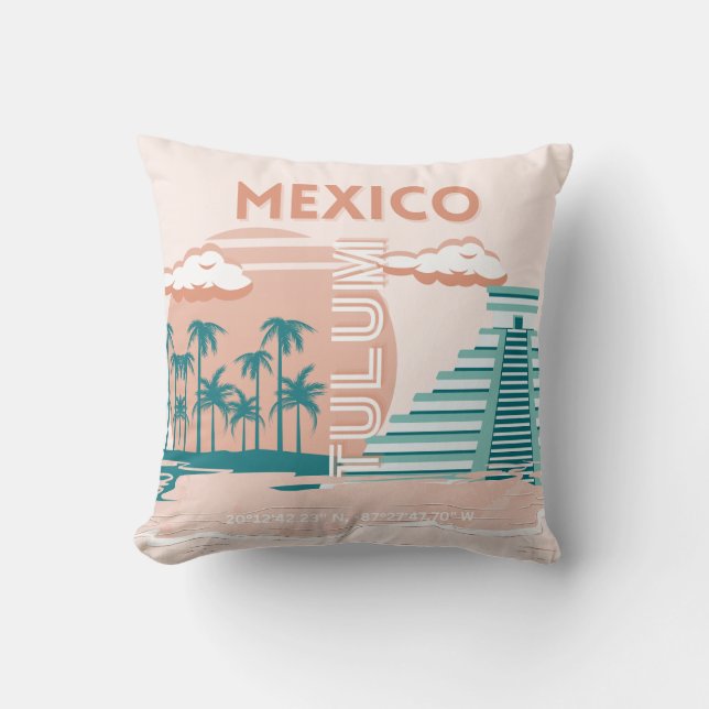 Tulum, Mexico, Travel Art, Retro Cushion (Front)
