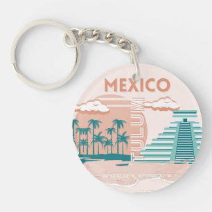 Tulum, Mexico, Travel Art, Retro Key Ring