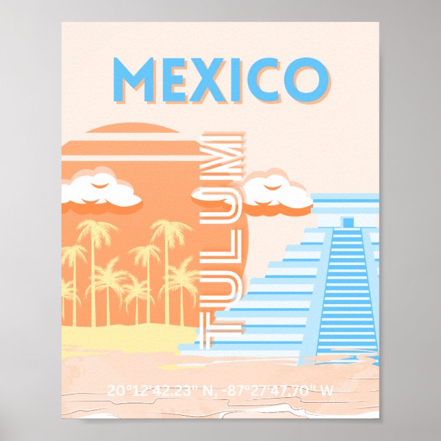 Tulum, Mexico, Travel Art, Summer Beach Poster (Front)
