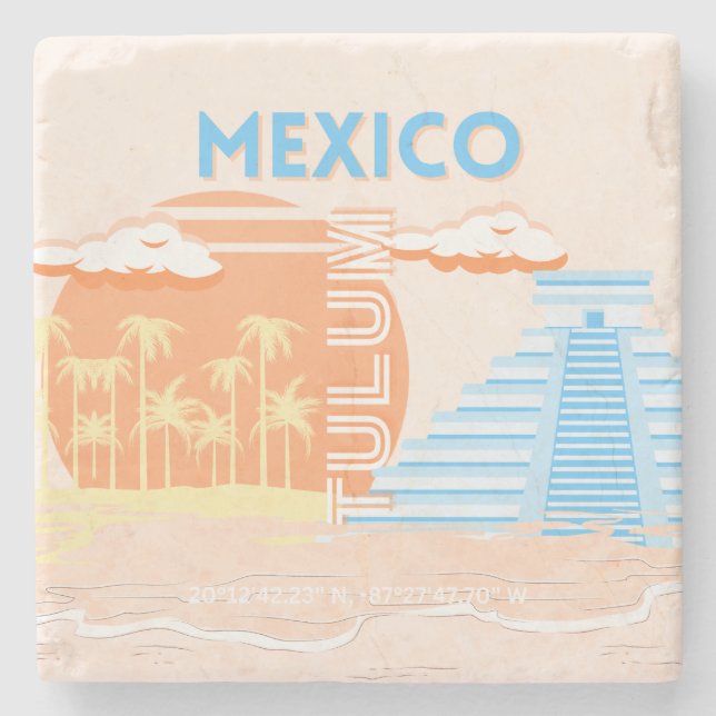 Tulum, Mexico, Travel Art, Summer Beach Stone Coaster (Front)