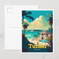 Tulum Mexico Travel Art Vintage Illustration