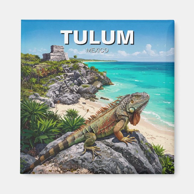 Tulum Mexico Travel Iguana Magnet (Front)
