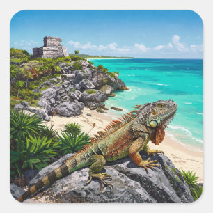 Tulum Mexico Travel Iguana Square Sticker