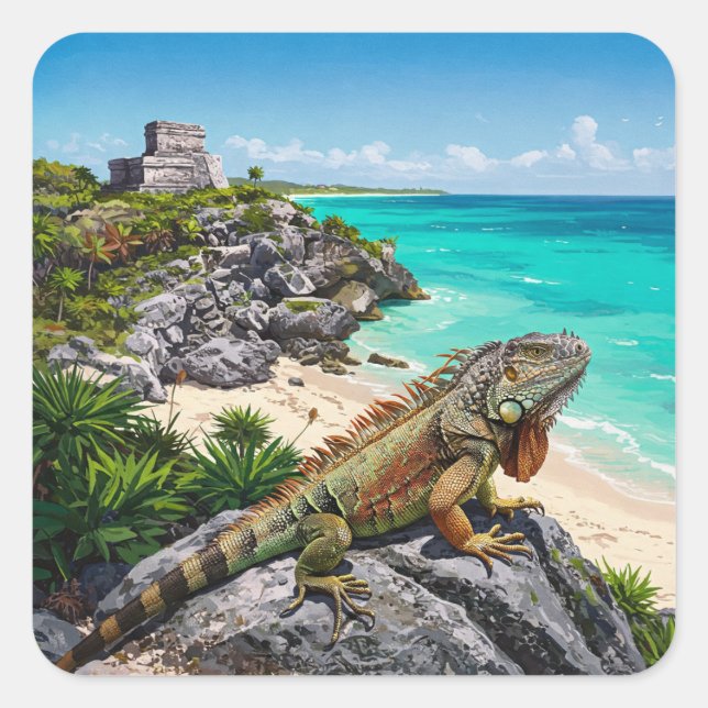 Tulum Mexico Travel Iguana Square Sticker (Front)