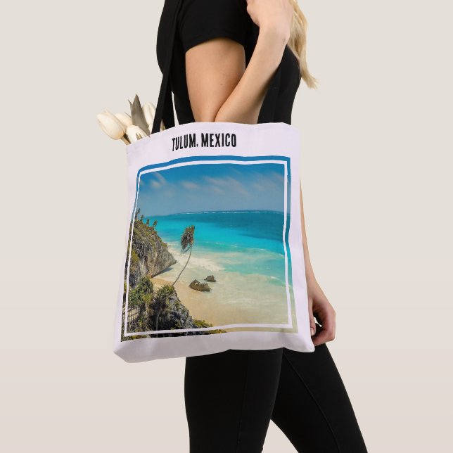 Tulum, Mexico Tropical Beach Paradise Pink Tote Bag (Close Up)