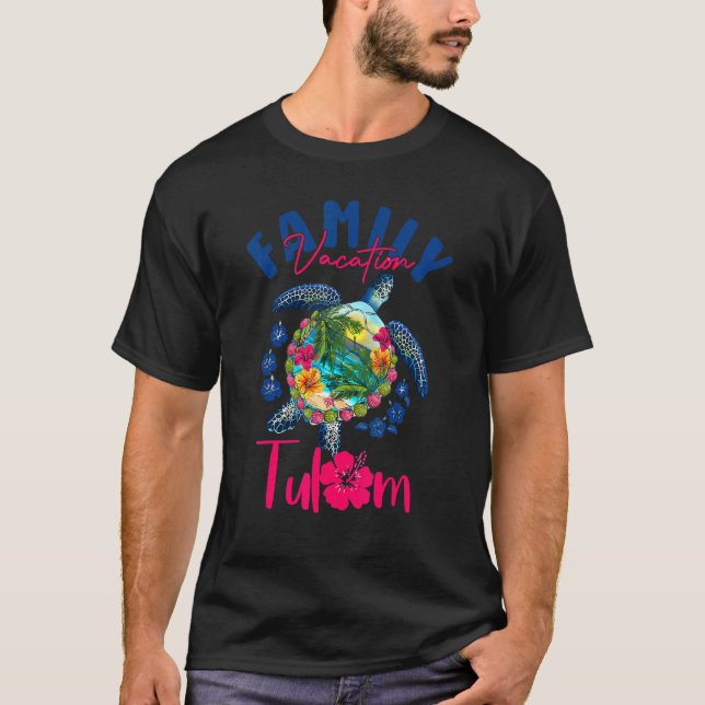 Tulum Mexico Vacation Sea Blue Turtle Family Match T-Shirt (Front)