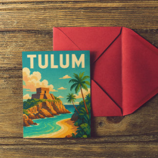 Tulum Mexico Vintage Travel Art Postcard