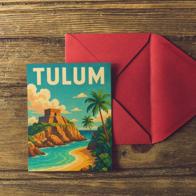 Tulum Mexico Vintage Travel Art Postcard (Vintage Tulum Mexico Travel Postcard)