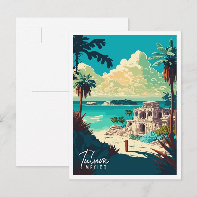 Tulum Mexico vintage travel illustration Postcard (Front/Back)