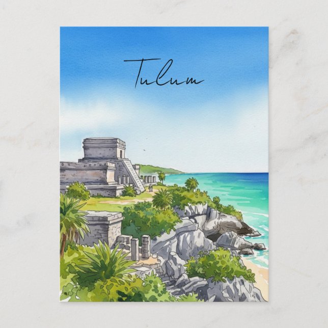 Tulum Mexico Watercolor Postcard (Front)