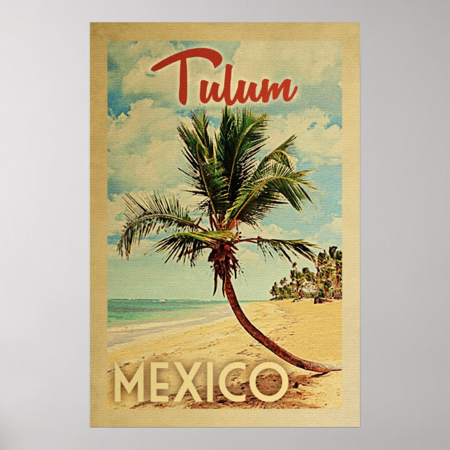 Tulum Palm Tree Vintage Travel Poster (Front)