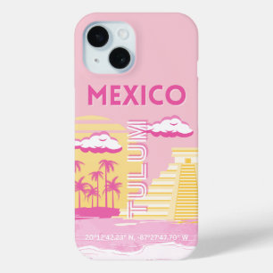 Tulum, Travel Art, Preppy Art, Pink iPhone 15 Case