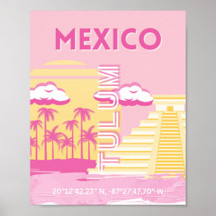 Tulum, Travel Art, Preppy Art, Pink Poster