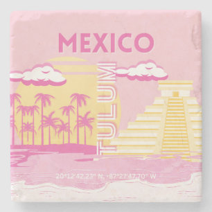 Tulum, Travel Art, Preppy Art, Pink Stone Coaster
