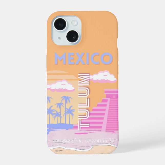 Tulum, Travel Art, Preppy iPhone 15 Case (Back)