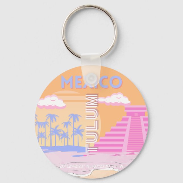 Tulum, Travel Art, Preppy Key Ring (Front)
