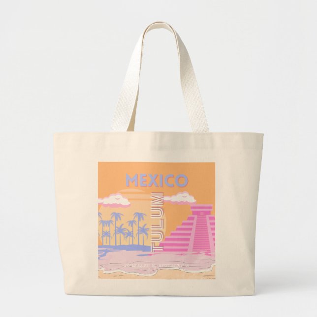 Tulum, Travel Art, Preppy Large Tote Bag (Front)