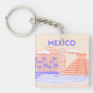 Tulum, Travel Art, Retro Art Key Ring