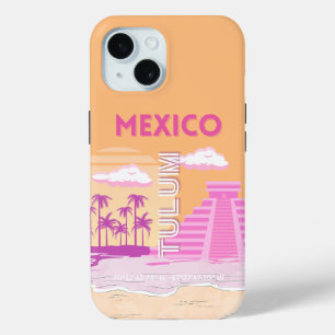 Tulum, Travel Art, Retro Art, Pink, Orange iPhone 15 Case