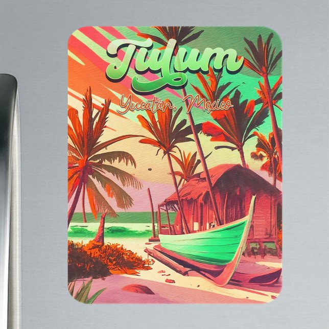 Tulum Yucatán Mexico Beach Watercolor Sunset Magnet (Creator Uploaded)