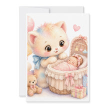 Tumble Watercolor Kitten Baby Shower Invite